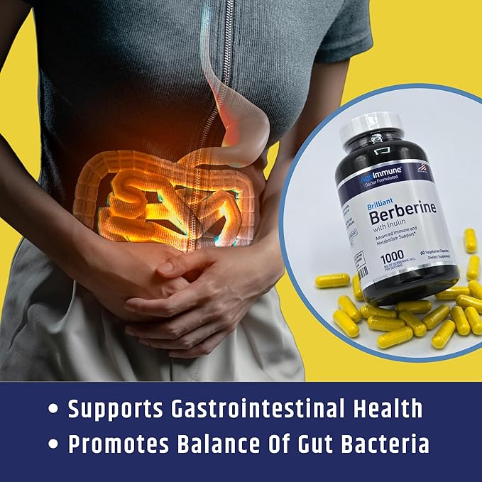 Berberine 1000mg Supplement Complex with Inulin Prebiotic - Berberine 500mg per Capsule - Doctor Formulated Supplements for High Absorption from a Doctor-Owned Brand.