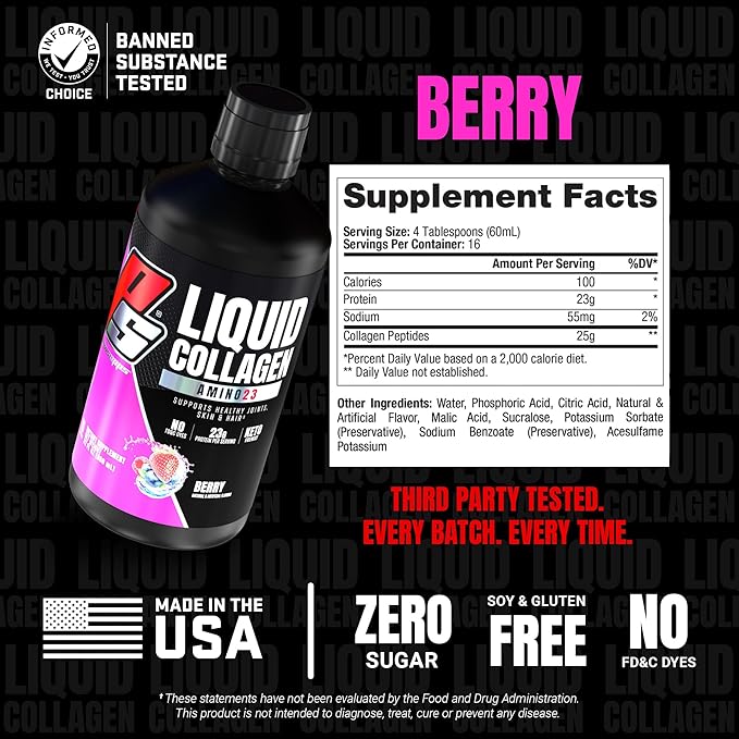 PROSUPPS Amino23 Liquid Collagen Shots, Berry - Collagen Peptide Post Workout Supplement Supports Healthy Aging, Joints, Skin & Hair - Gluten-Free & Zero Sugar - 16 Servings