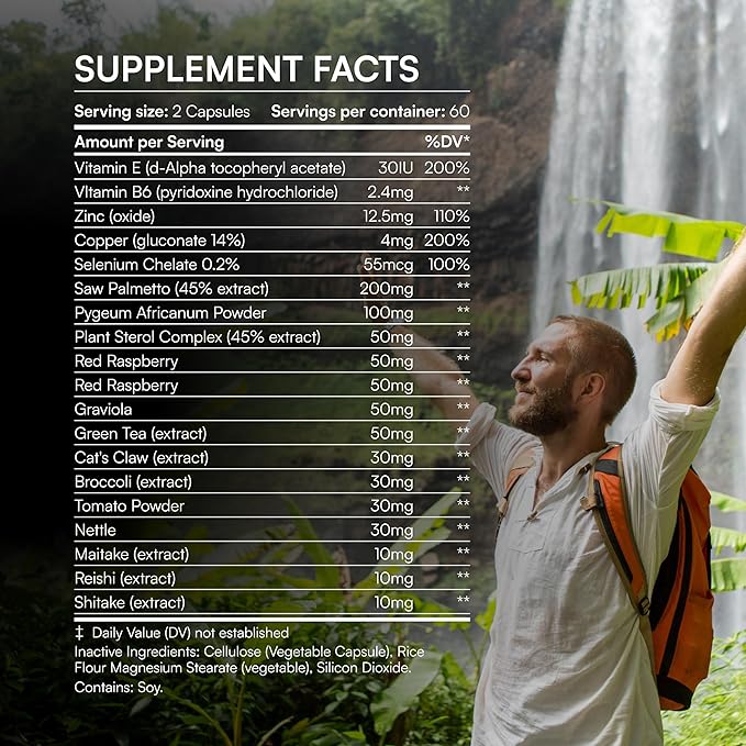 ENERGI Prostate Support Supplement with Saw Palmetto for Men & Women, 200mg Saw Palmetto, 100mg Pygeum Supplement, Pumpkin Seed, Prostate Health Supplements, 120 Capsules
