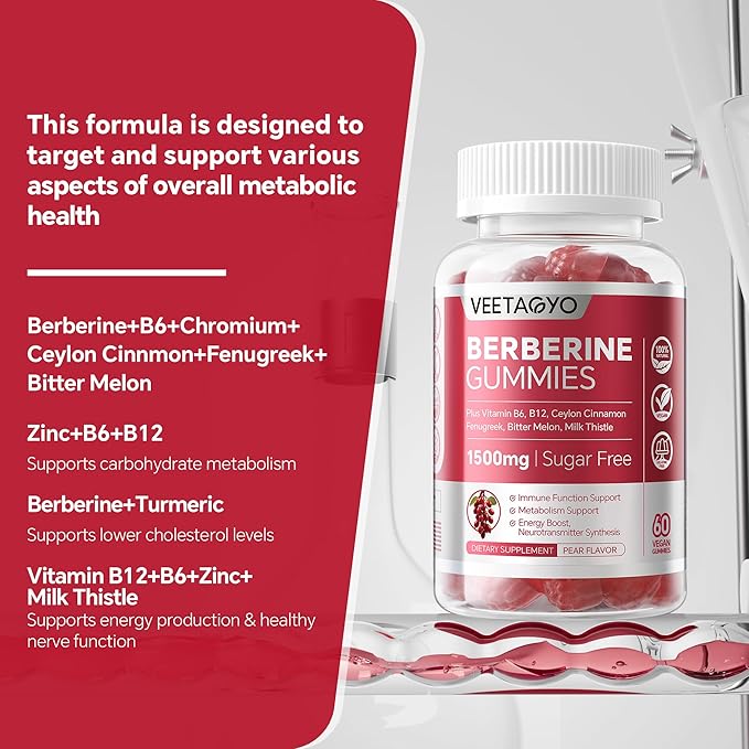 Berberine Supplement 1500mg,Sugar Free Berberine with Ceylon Cinnamon Gummies,Chromium,Turmeric, Fenugreek for Naturally Metabolism Balanced, Berberine HCl from Indian Barberry Extract, 120 Cts