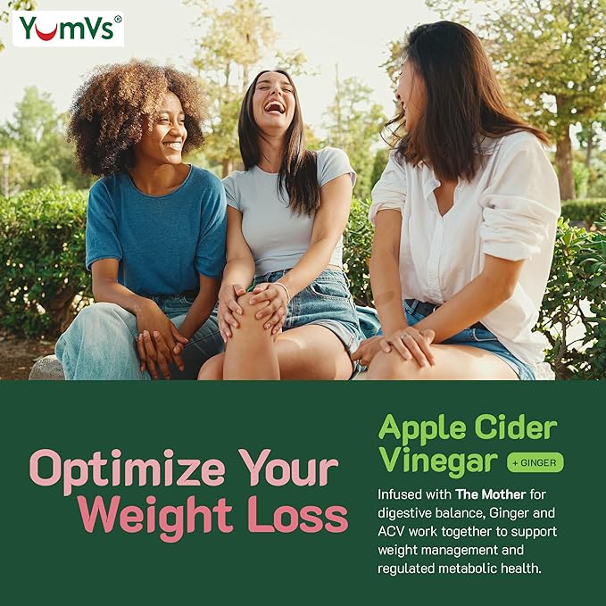 YUM-V'S Apple Cider Vinegar Gummies – ACV Gummies with Ginger & The Mother – Supports Metabolism, Vitality & Daily Wellness – Natural Apple Flavor Vegan, Non-GMO, Gluten-Free, Cider Gummy – 60 Count