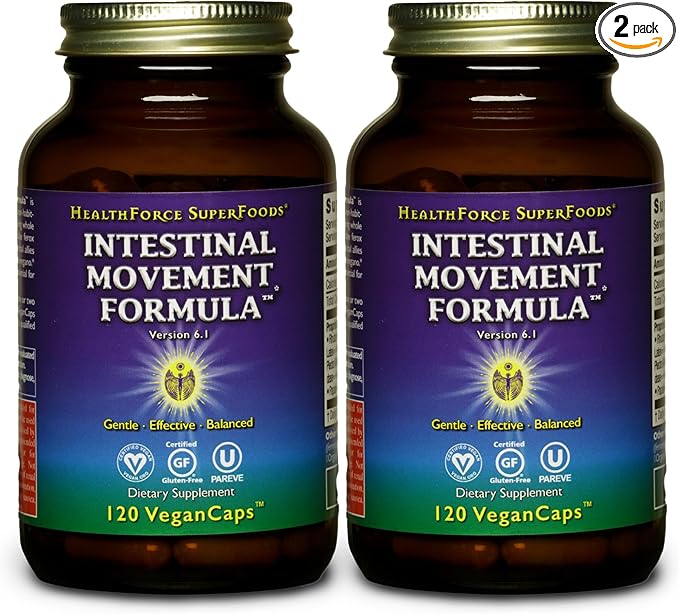 HEALTHFORCE SUPERFOODS Intestinal Movement Formula - Natural Laxative Supports Bowel Regularity - All-Natural Digestion Supplement to Support Constipation - Gluten-Free & Vegan - 120 Caps (Pack of 2)