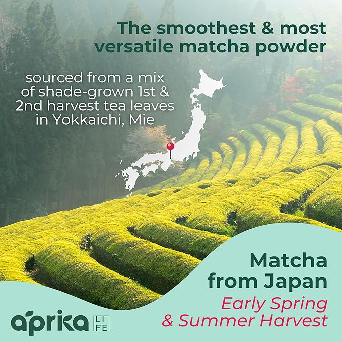 AprikaLife Organic Matcha Powder, USDA & JAS Certified, No Sugar Added, Authentic Japanese Cafe Grade Matcha Green Tea Powder Perfect for Matcha Lattes, Smoothies & Baking, 3.5 oz/100g