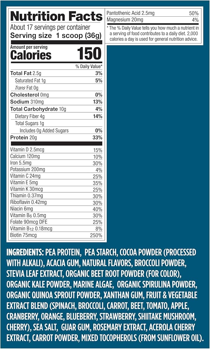 Vega Essentials Vegan Protein Powder Chocolate (17 Servings) - Superfood Ingredients, Vitamins, Antioxidants, Low Carb, Dairy Free Pea Protein for Women & Men 1.4lbs (Packaging May Vary)
