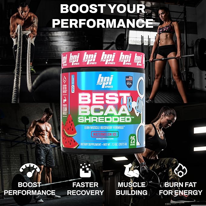 BPI Sports Best BCAA Shredded - Caffeine Free Thermogenic Recovery Drink, Lean Muscle Building BCAA Powder For Women and Men, Preworkout BCAAs Amino Acids Drink- Watermelon ICE - 25 Servings