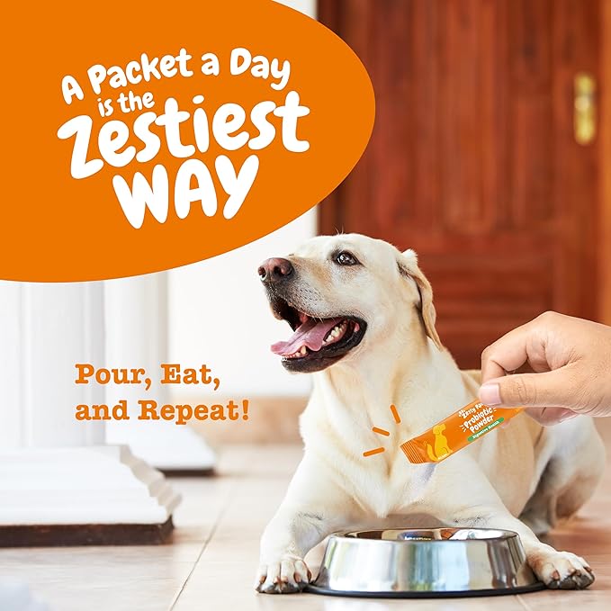 Zesty Paws Powder Probiotics for Dogs - Meal Topper for Digestive, Immune System Support - Premium DE111 Dog Probiotics for Digestive Health - Inulin Fiber & Yeast Extract - Pumpkin Flavor - 30 Ct