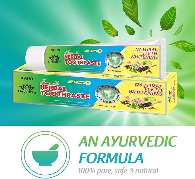 Jagat Devsutra Dr. Recommended Ayurvedic Herbal Fresh Mint Flavour Toothpaste Combo Pack Offer - 100% Natural Teeth Whitening Formula, No Fluoride & No Artificial Colours - Pack of 2 (4.4 OZ Each)