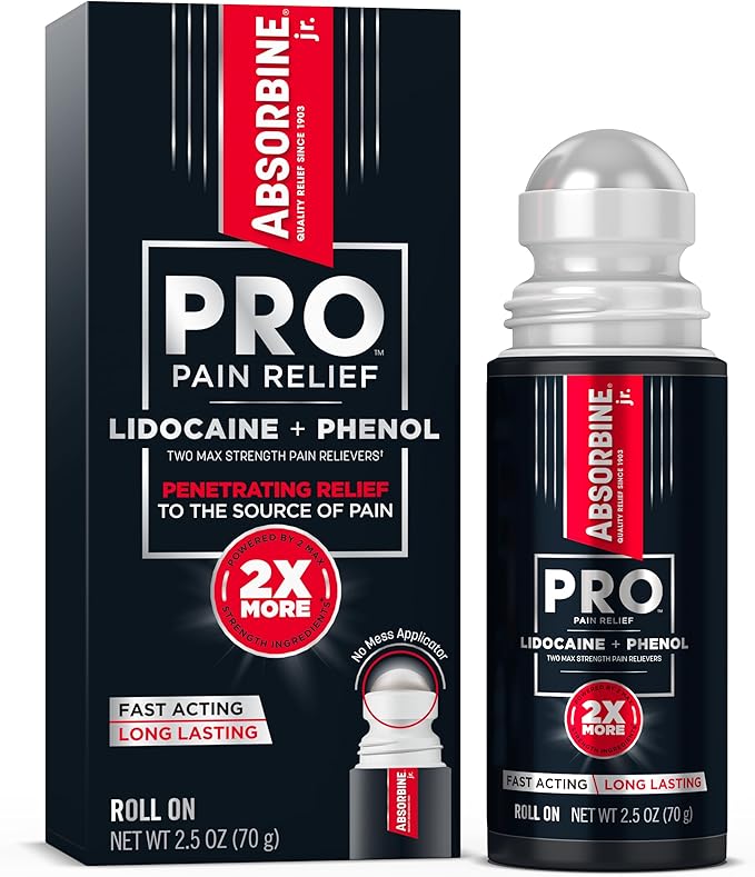 ABSORBINE JR. Pro Maximum-Strength Lidocaine Roll-On for Fast Nerve & Muscle Pain Relief - Non-Greasy, Long-Lasting Formula for Arthritis, Aches, Strains, & More - 2.5 oz - Pack of 1