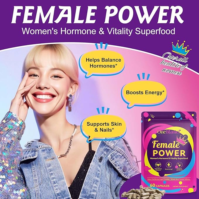 Beef Organ Supplement for Women, Natural Grass Fed Beef Liver Capsules,Supports Feminine Hormone Balance, Menstruation, Immunity, Skin, B12, Energy & Wellness