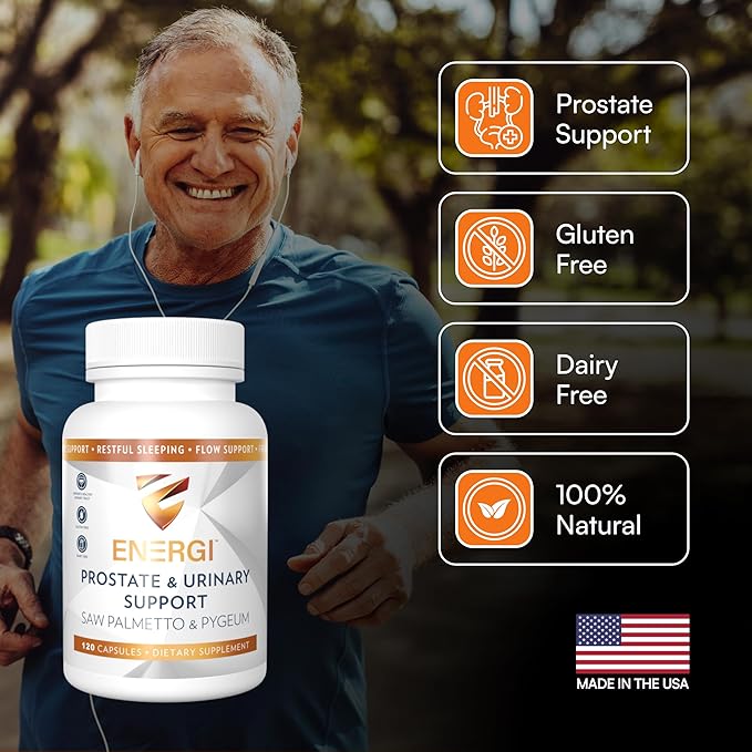 ENERGI Prostate Support Supplement with Saw Palmetto for Men & Women, 200mg Saw Palmetto, 100mg Pygeum Supplement, Pumpkin Seed, Prostate Health Supplements, 120 Capsules