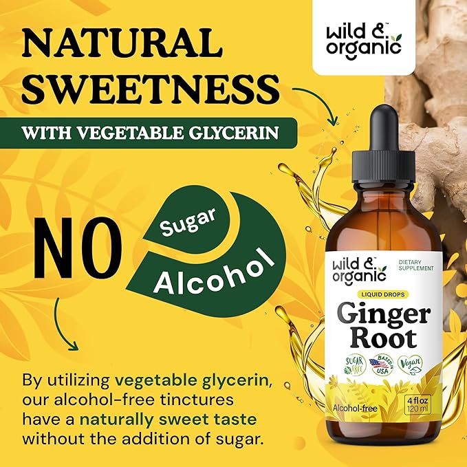 Wild & Organic Ginger Root Extract Drops - Immune & Digestive Support - Liquid Ginger Supplements - Vegan, Sugar & Alcohol-Free Tincture - 4 fl oz