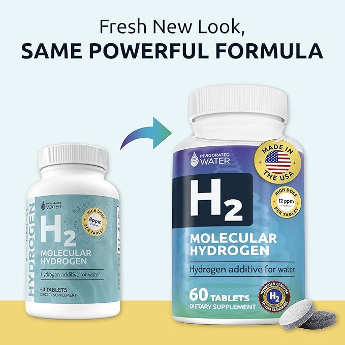 Invigorated Water Hydrogen Water Tablets with Magnesium, H2 Supplements Support Normal Energy, Brain, Cognitive Health, Non-GMO & Gluten Free - 60 Servings