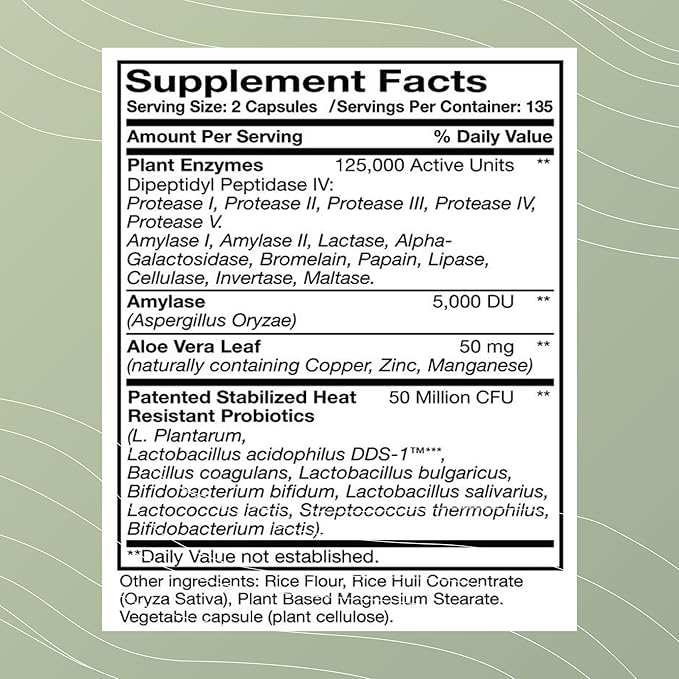 Optimal Health Systems Digest-A-Meal | Gut Health Enzyme & Probiotic | Bloating, Acid Reflux, & Indigestion Relief + Aloe Vera Leaf | Digestion Supplement | 270 Capsules Family Size