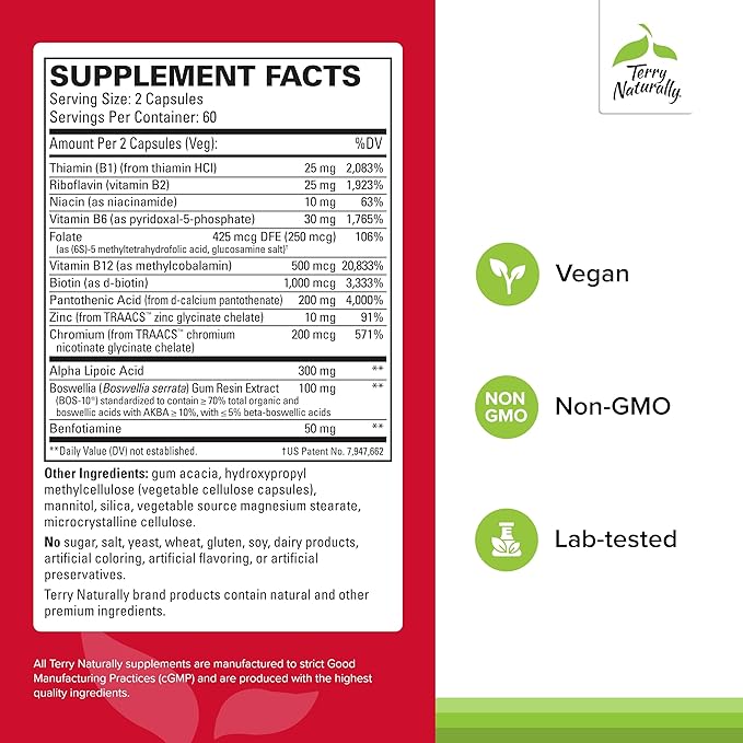 Terry Naturally Healthy Feet & Nerves - Herbal Supplement with Bioactive Vitamin B12 - Circulation & Nerve Health Support Supplement - Vegan Capsules with Boswellia Serrata - 120 Capsules (Pack of 2)