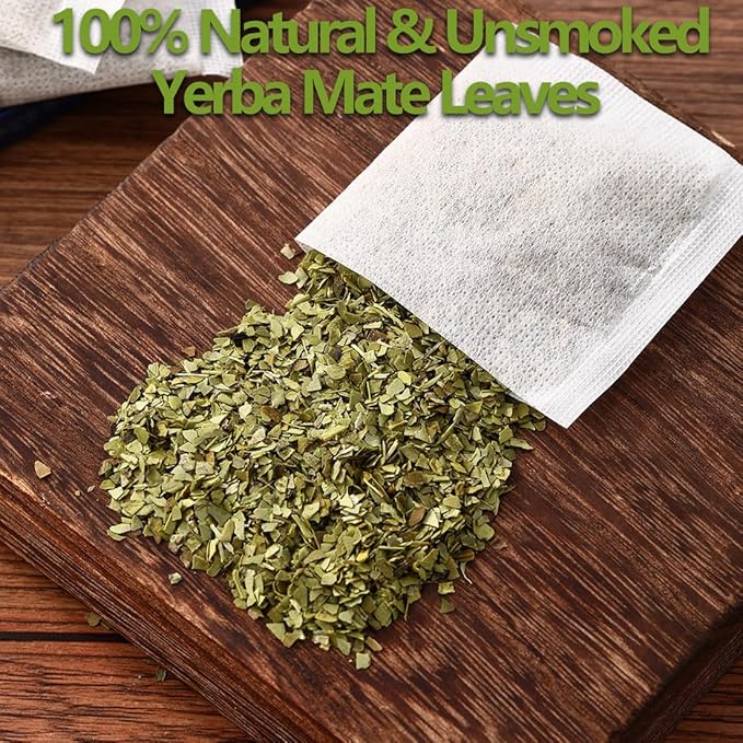 Premium 60 Unsmoked Yerba Mate Tea Bags, Made with 100% Pure Yerba Mate Leaves, No Additives & Caffeine Free.