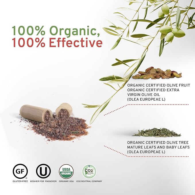 Organic Olive Leaf Extract Capsules Olivie Force/Rich | Antioxidant Polyphenol Supplement for Adults | Health Support Supplement | 100 Vegetal Capsules