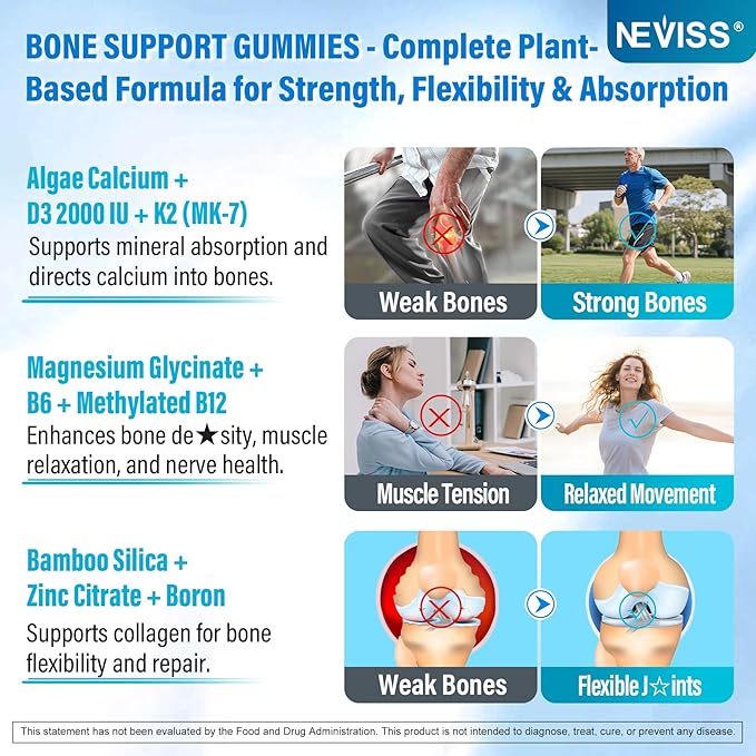 Sugar Free Calcium Gummies 1000 Mg Liposomal Liquid Form for High Absorption - Algae Calcium Supplements for Women, Men W/Vitamin D3 K2, Magnesium Glycinate, Zinc, Boron, Silica for Bone Health