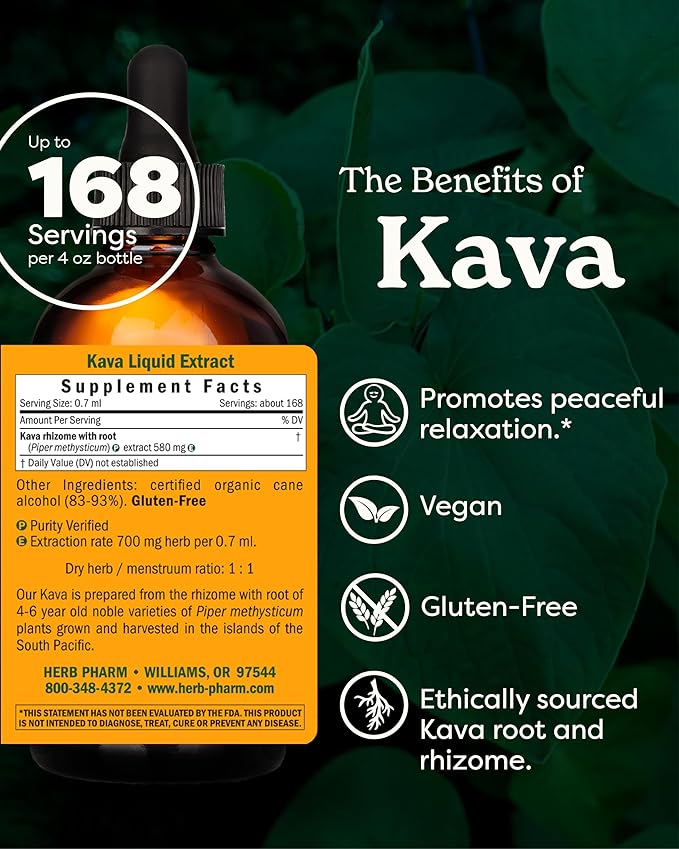 Organic Kava Root Liquid Extract for Stress Support & Relaxation: Vegan Kava Extract, Non-GMO Kava Kava Tincture for Calm & Relaxed Mood, Gluten-Free, 4 Oz | Up to 3 Months Supply