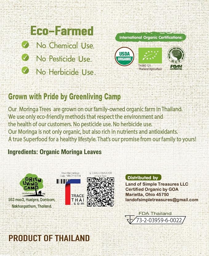 Organic Moringa Powder - Raw Sun Dried Oleifera Leaf Powder - for Healthy Herbal Tea, Smoothies, Sauces, and Dips (16 OZ)