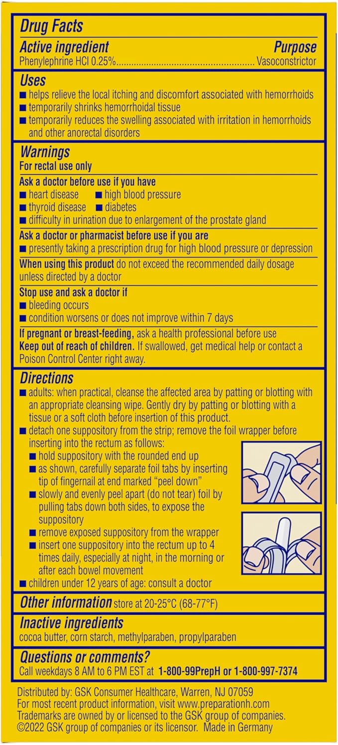 PREPARATION H Hemorrhoid Symptom Treatment Suppositories, Burning, Itching and Discomfort Relief (48 Count)