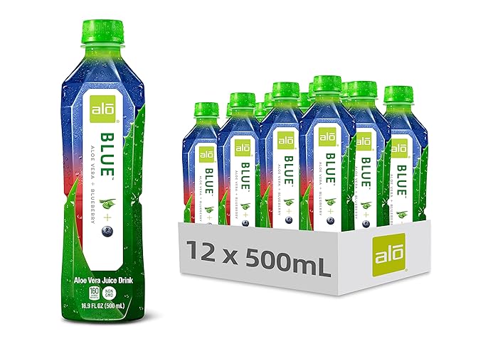 ALO Aloe Vera Juice Drink | BLUE - Aloe Vera + Blueberry | 16.9 fl oz, Pack of 12 | Plant-Based Drink with Real Aloe Pulp