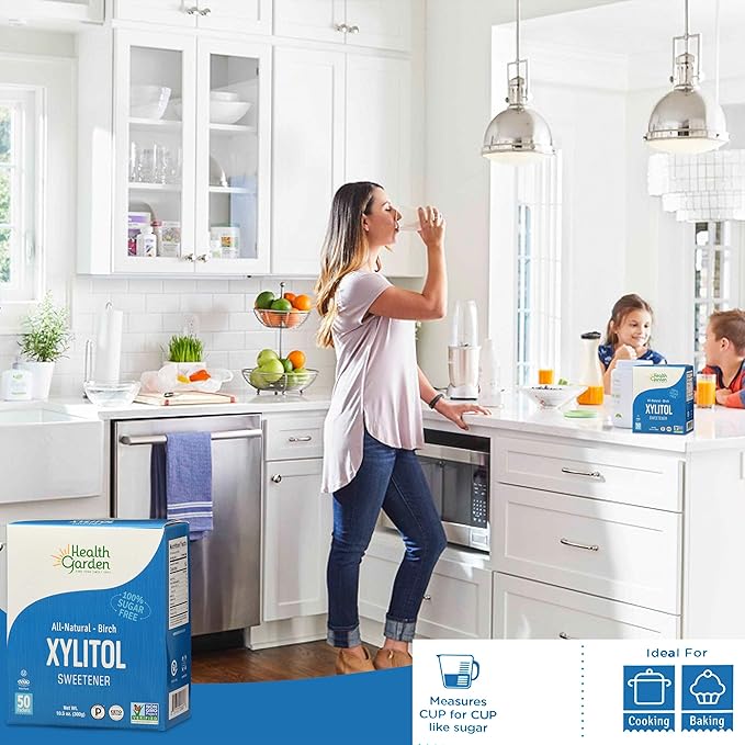 Health Garden Birch Xylitol Sweetener - 50 Packets - Pure Birch Xylitol - Non GMO, Kosher, and Made in the U.S.A. - Ideal Powdered Sugar Substitute - Non-GMO Sugar Alternative