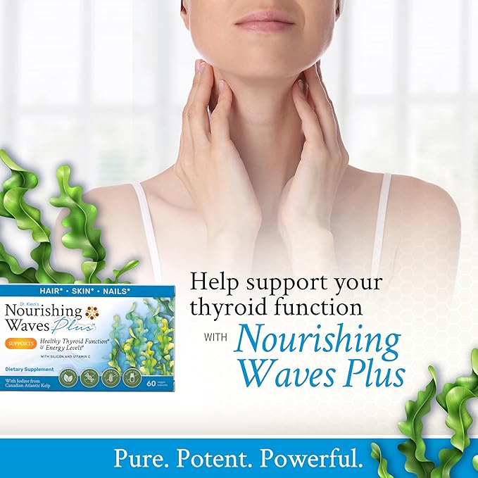 Nourishing Waves Plus - Thyroid Support Supplement with Kelp, Iodine, Selenium & Biotin - Vitamin B Complex (B1, B3, B6) for Healthy Hair, Skin & Nails for Men & Women, Prevent Hair Loss - 60 Capsules