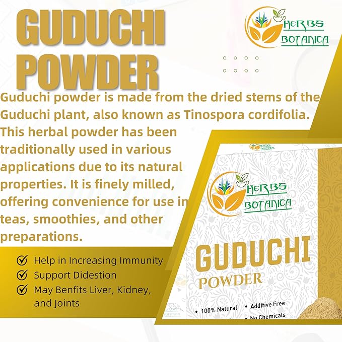 Guduchi Powder USDA Organic Neem Giloy Powder | Tinospora cordifolia | Herbsl Supplement for Immune Support, Digestion 5.3 Oz / 150 GMS