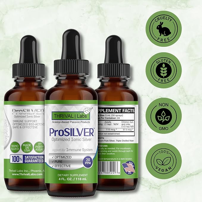 Ionic Colloidal Silver Liquid Dropper 20 PPM 4oz Inmune Support Plata Coloidal Drops for Immunity Bio Active