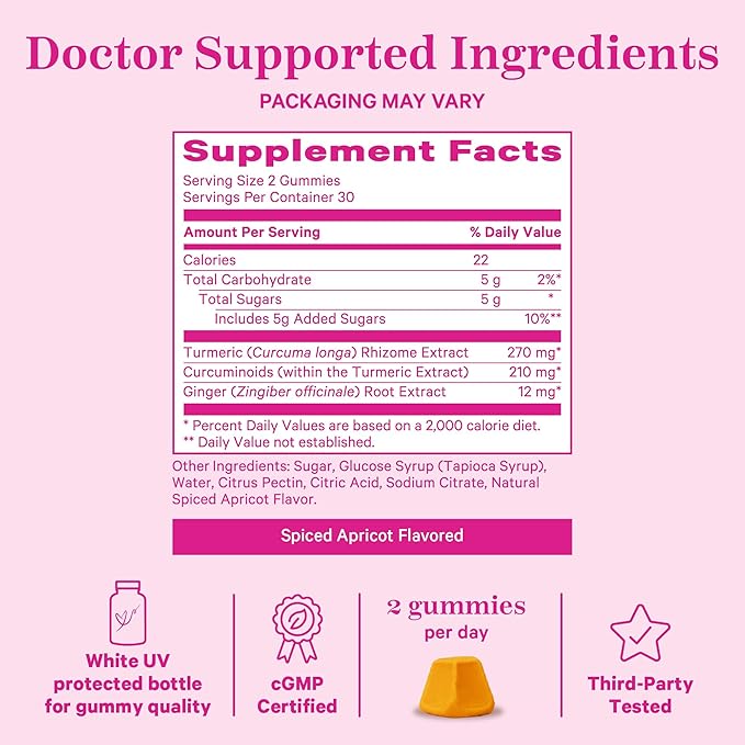 Pink Stork Turmeric Ginger Gummies – Gut & Digestive Support for Women – Anti Bloating Supplement with Antioxidants – Spiced Apricot Flavor, 60 Vegan Gummies