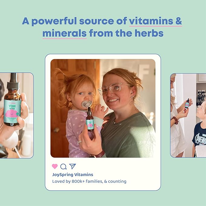 JoySpring Vital Vits - Kids Liquid Multivitamin - 1 fl oz (30 Servings) | Herbal Liquid Vitamins for Kids | Natural Flavor | Toddler Multivitamin with Elderberry, Spirulina, and More