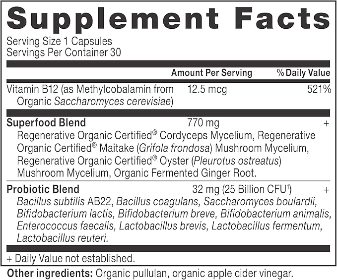 Ancient Nutrition Regenerative Organic Certified Probiotics, Daily Probiotics Once Daily, Healthy Digestion and Immune System Function Support, 25 Billion CFUs* Per Serving, 30 Count