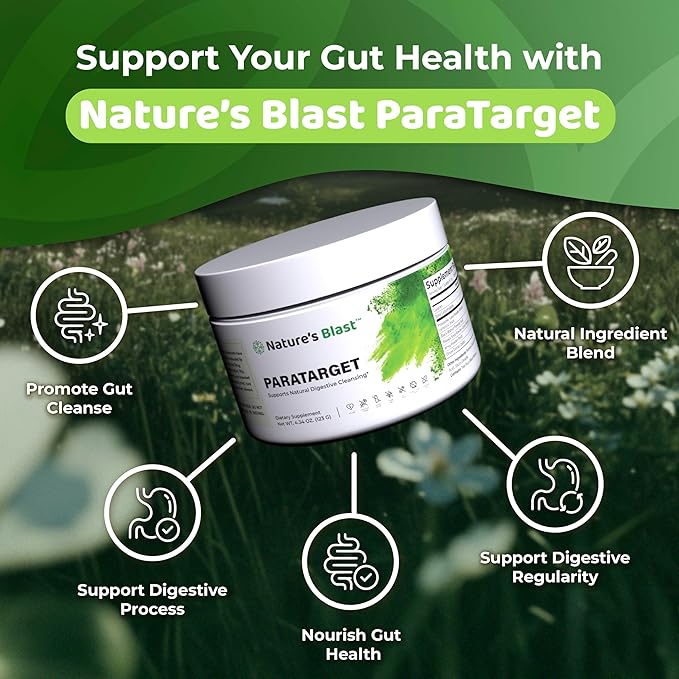 ParaTarget - Gut Health Formula - Intestinal Gut Cleanse Powder Supplement with Black Walnut, Wormwood, Turmeric & More - Natural Wellness Supplements for Women & Men - 30 Servings