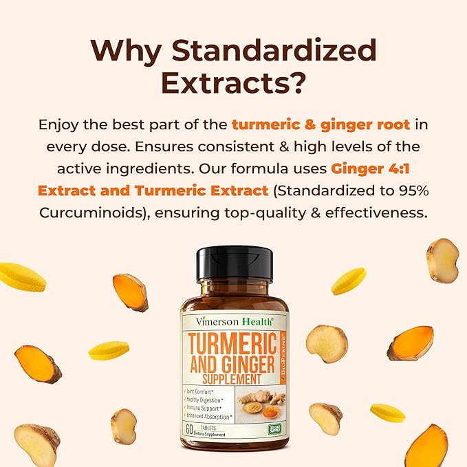 Turmeric Curcumin Supplement with Ginger Root & Fennel Seed for Joint Support, Digestive & Gut Health - Contains Organic Turmeric Curcumin with Black Pepper (Bioperine) for Max Absorption - 60 Tablets