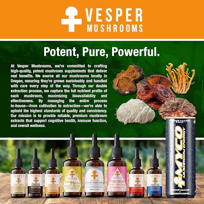 Vesper Cordyceps Mushroom Liquid Extract - Double Extraction with Wild Huckleberries for Energy, Endurance, Circulation Support, USA-Grown, for Natural Stamina & Vitality – 2oz