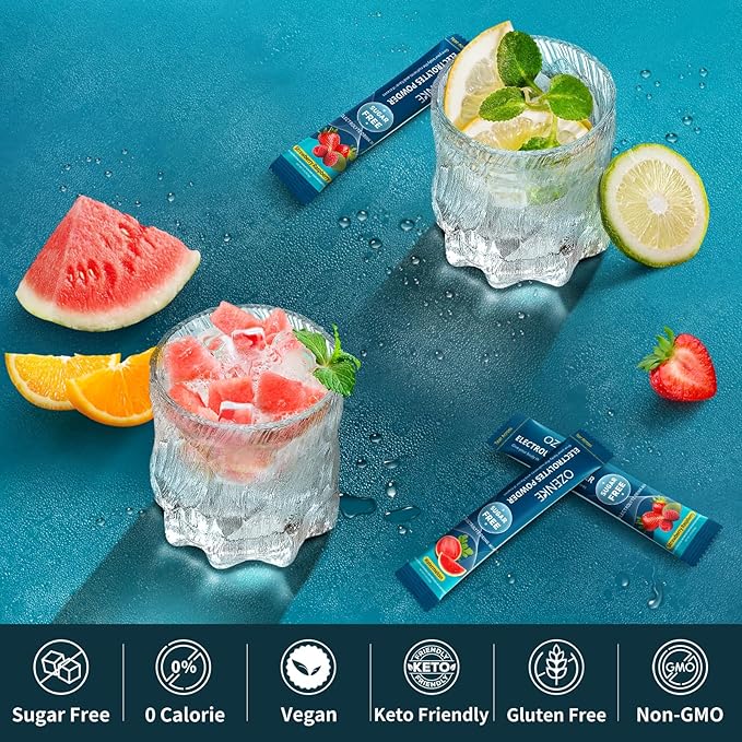Electrolytes Powder Packets, 60 Sticks Hydration Packets Sugar Free, Electrolyte Drink Mix Travel Electrolyte Packets for Rapid Hydration, 6 Flavors