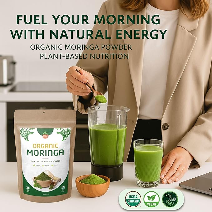 Organic Moringa & Ashwagandha Powder Bundle โ 1 lb (454g) Each โ USDA Organic Herbal Superfood Adaptogens for Energy, Stress Relief, Focus, Immune Support โ Vegan, Non-GMO Supplement for Daily Use