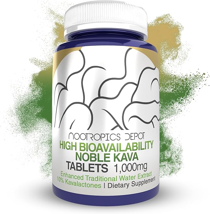 Nootropics Depot High Bioavailability Noble Kava Tablets | 1,000mg | 30 Count | Minimum 10% Kavalactones | Enhanced Traditional Water Extract