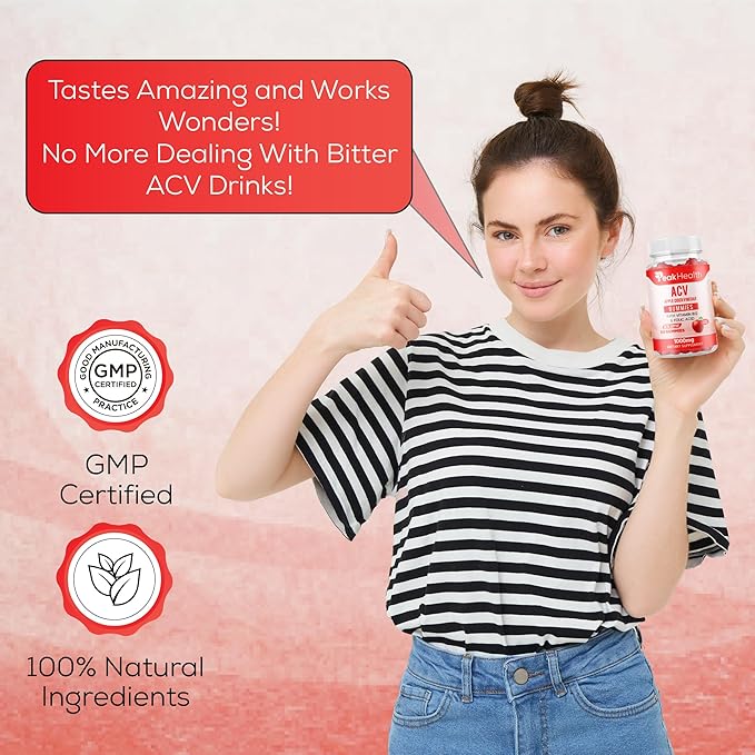 Apple Cider Vinegar Gummies with Vitamins - Delicious Apple Flavor for Women's Health, Metabolism Support & Digestive Wellness, 1000mg ACV with B12, B6, Folic Acid, 60 Vegan Gummies