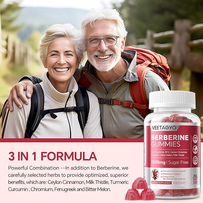 Berberine Supplement 1500mg,Sugar Free Berberine with Ceylon Cinnamon Gummies,Chromium,Turmeric, Fenugreek for Naturally Metabolism Balanced, Berberine HCl from Indian Barberry Extract, 120 Cts