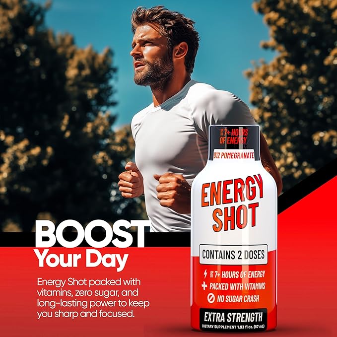 Açaí Pomegranate Extra Strength Energy Shot 12 pk – 260mg Natural Caffeine B12 B6 – Energy & Focus Support – 2 Servings Sugar Free Zero Calorie Green Tea B-Vitamins Electrolytes Vegan – 1.93 fl oz