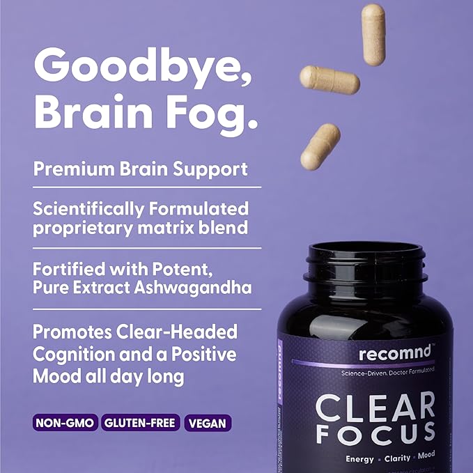 Nutrition - Clear Focus, Brain Supplements for Memory and Focus Support, Memory Supplements with Ashwaghanda, Lions Mane, Ginkgo Biloba, and More, 120 Capsules