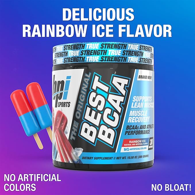 BPI Sports Best BCAA Powder - Muscle Recovery Support - Branched Chain Amino Acids | Building Blocks of Protein and Muscle - Post Workout Recovery – Hydration – Rainbow Ice, 30 Servings