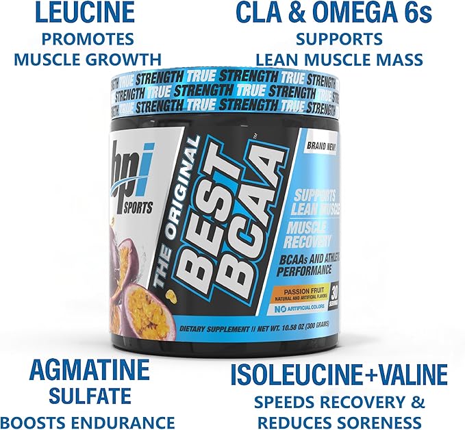 BPI Sports Best BCAA Powder - Muscle Recovery Support - Branched Chain Amino Acids | Building Blocks of Protein and Muscle - Post Workout Recovery – Hydration - Passion Fruit, 30 Servings
