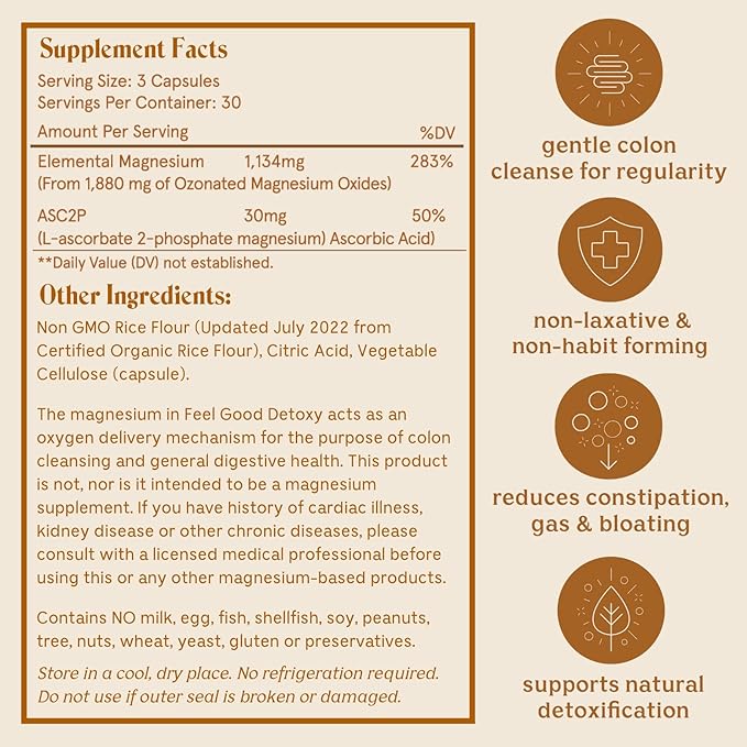 Solluna by Kimberly Snyder Oxygenated Magnesium Colon Cleanse with Asc2P — Gentle Detoxification and Bloating Relief — Fast Acting, Non-Laxative Detox for Digestive Health (90CT) Vegan & Non-GMO