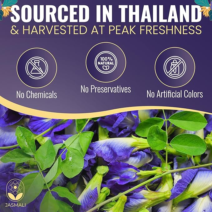 Jasmali Butterfly Pea Flower Tea - 1.8 oz Loose Leaf, Herbal, Caffeine Free, Vegan, Gluten Free, Thai Organic
