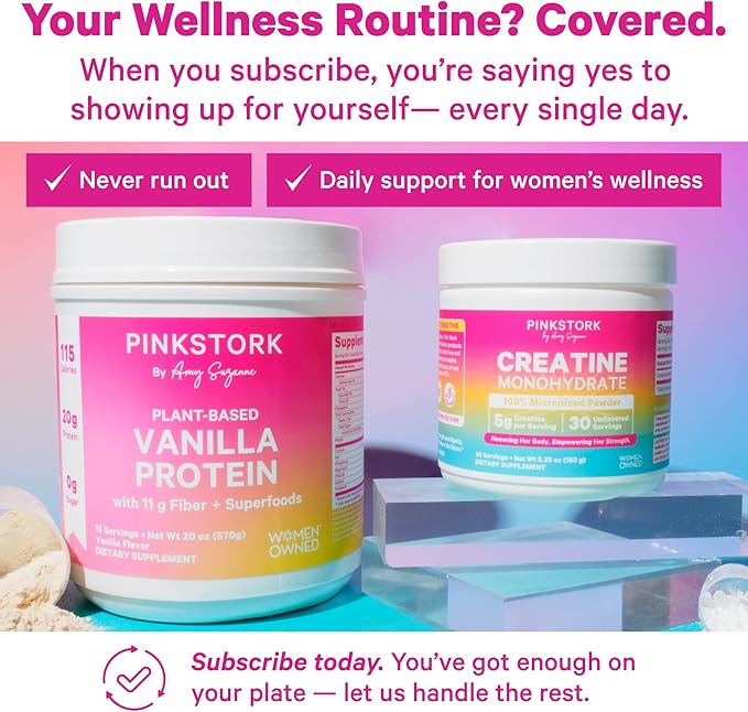 Pink Stork 5g Micronized Creatine Monohydrate Powder for Women - Support Muscles, Cellular Energy, Cognitive Function - Essential Amino Acid - Clean Alternative to Pills or Gummies - 30 Servings
