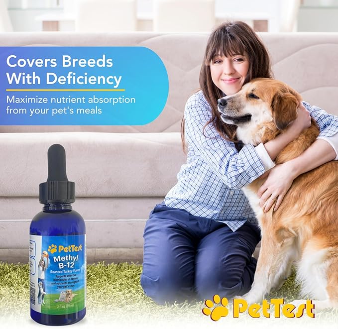 PetTest Methyl B12 Vitamin Liquid Drops 2fl oz (5000 MCG) Supplement with Methylcobalamin for Diabetic Pets, Maximum Absorption to Increase Energy for Dogs and Cats