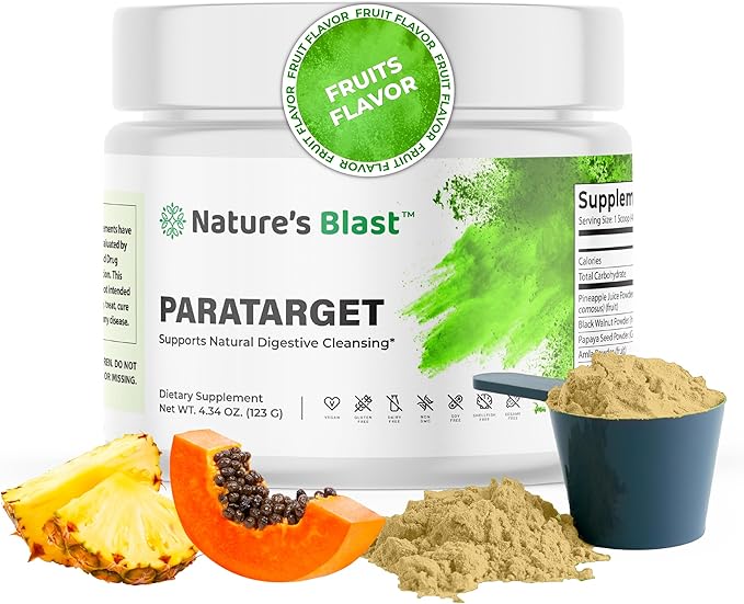 ParaTarget - Gut Health Formula - Intestinal Gut Cleanse Powder Supplement with Black Walnut, Wormwood, Turmeric & More - Natural Wellness Supplements for Women & Men - 30 Servings