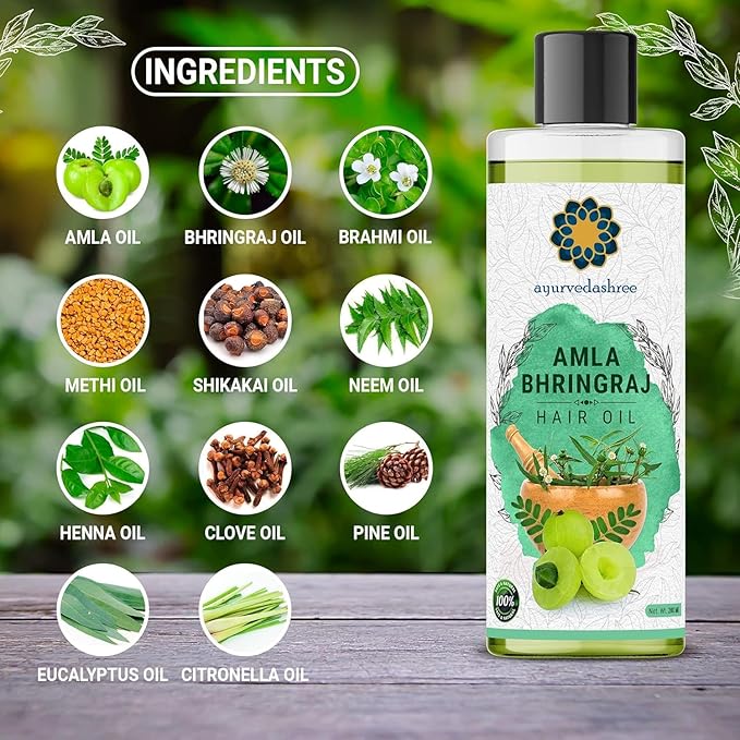 Hair Oil, 200 ml with Amla , Bhringraj , Brahmi , Methi , Shikakai , Neem , Henna , Pine , Clove , Eucalyptus & Citronella Oil